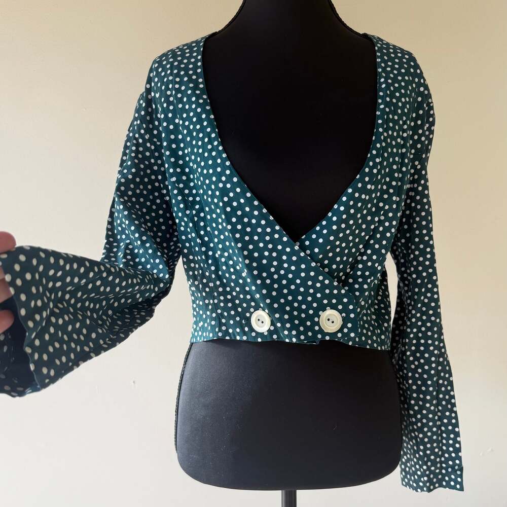 Vintage Byer California Green Polka Dot Long Sleeve Crop Top